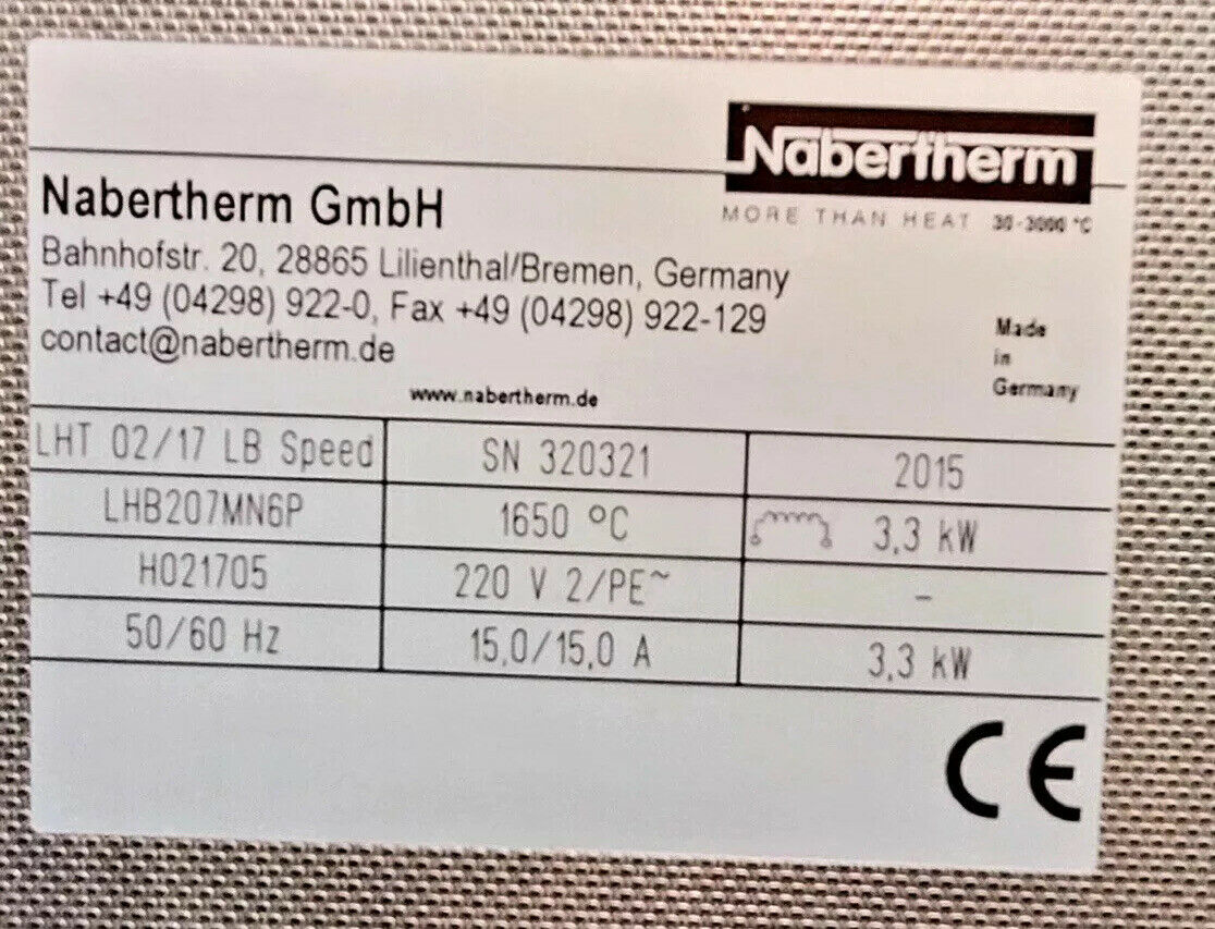 Nabertherm P310 High Temp Dental Furnace. Oven w/vac pump. Lightly Used. (2015)